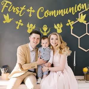 Primera <span class=keywords><strong>Comunión</strong></span> Banner Cake Topper Kit Bautismo Decoraciones para Niños Niñas Festivo Navidad Diwali Ramadán Confirmaciones - Product Image 3