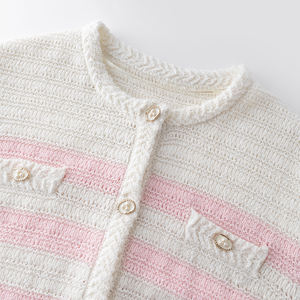 <span class=keywords><strong>Cardigan</strong></span> maglione lavorato a maglia personalizzata con scollo a V in <span class=keywords><strong>cotone</strong></span> 100 cavo a righe rosa e bianche - Product Image 2