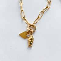 Collier pendentif en acier inoxydable plaqué or eManco, lettre F, poisson, libellule, cœur, feuille, bijoux à breloques en cristal détachables DIY
