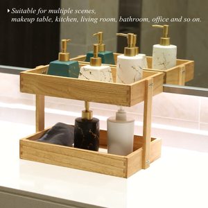 Estante de almacenamiento de madera de 2 niveles, organizador de escritorio para artículos de baño, hogar, oficina, mesa de maquillaje, cocina, sala de estar - Product Image 1
