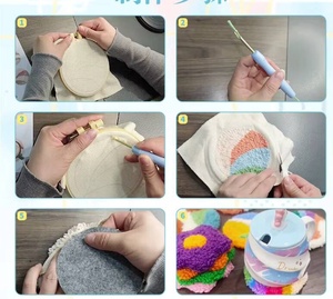 6-piece DIY <b>Kit</b> Handmade Cotton Coaster Hand Knitting Tools Instructions Monks Cloth Plastic Hoop <b>Punch</b> <b>Needle</b> for Craft Lovers - Product Image 5