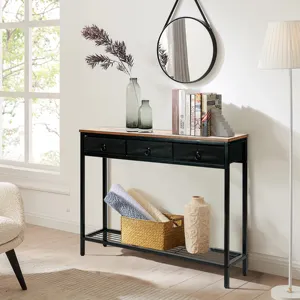 Retro Hallway Table With 2 Levels Console Table With Undershelf Living Room Chest Drawer Furniture 3 Drawer Black