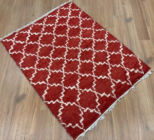 Tapis en laine noué à la main Rouge Géométrique Poils longs Doux Anti-statique Écologique Tapis de salon Chambre à coucher Décoration - Product Image 5