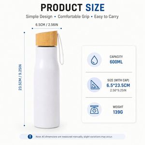 Bouteille d'eau en acier inoxydable de 500 ml avec couvercle en bambou, gobelet sport promotionnel à paroi simple de 17 oz avec logo personnalisé - Product Image 3