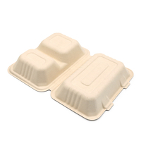 Conteneur alimentaire jetable en bagasse de papier biodégradable, écologique, résistant à la graisse, micro-ondable, à 2 compartiments, 900 ml