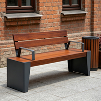 Banc d'extérieur 2 places en acier inoxydable et bois massif avec dossier carré pour patio, parc, cour