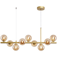 Suspension de Luxe Dorée Moderne Nordique à Bas Prix, Décoration Rectangle avec Boules de Verre, Lustre Bulle pour Îlot de Cuisine