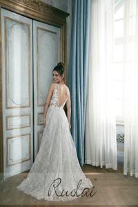 Ruolai PEV-L3042 Glitter <span class=keywords><strong>Tulle</strong></span> applicato Abendkleid Shinning scollo a v Aline abiti da sera <span class=keywords><strong>lunghi</strong></span> abiti da sera da ballo - Product Image 3