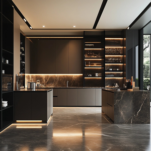 YIDA lujo ecológico moderno plano laca grano de madera Modular cocina isla gabinete diseño francés estilo hecho tablero de melamina - Product Image 1