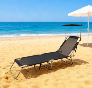 Chaise longue pliante portable en aluminium pour la plage, confortable, épaisse, durable et moderne, idéale pour le camping en plein air, les parcs et les hôtels - Product Image 1