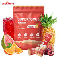 Poudre de boisson Focus avec Lion's Mane, B6, N-Acétyl-L-Tyrosine, issue de bétail nourri à l'herbe, 20 sachets, prêt à mélanger pour une consommation quotidienne