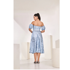 Vestido Midi Azul Estampado con Mangas Desmontables, Elegante, Casual, para Fiesta de Verano, Vestido de Moda para Mujer, Atuendo Moderno y Elegante - Product Image 3