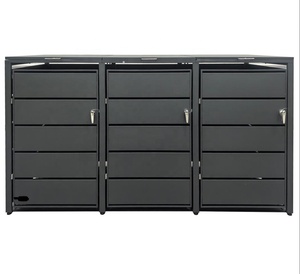 Abri pour poubelle à double porte en acier métallique, pour extérieur, jardin, parc, poubelles de parc - Product Image 1