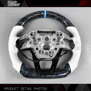 Accessoires intérieurs pour <span class=keywords><strong>Ford</strong></span> <span class=keywords><strong>Mustang</strong></span> 2018-2025 ST RS <span class=keywords><strong>GT</strong></span> GT500 GT350, volant personnalisé en fibre de carbone forgée bleu et blanc - Product Image 5