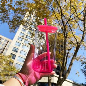 Ready to Ship 16Oz Ombre Jelly Acrylic <b>Cups</b> <b>Plastic</b> Can for Uv Dtf Wraps With Colorful Pp Lids - Product Image 3