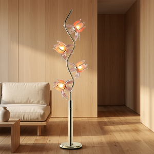 Luxury Statement Lotus <b>Standing</b> <b>Lamp</b>, S Shape High Gloss Gold Pole Pink Acrylic Flower Floor <b>Lamp</b> for Interior Styling - Product Image 1