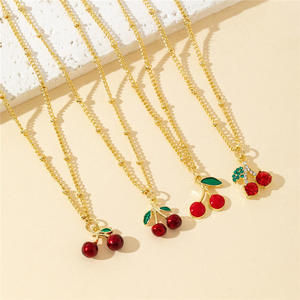 Collier tendance en acier inoxydable plaqué or 18 carats, inaltérable, avec pendentif cerise mignon en zircon brillant, bijoux pour femme - Product Image 6