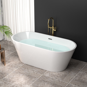 Sarlai Group, bañera acrílica independiente de 63 pulgadas, diseño portátil ecológico, forma rectangular, cromo blanco brillante - Product Image 6