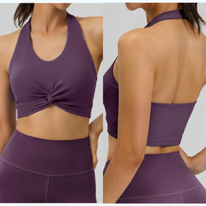 Top de yoga de alta sujeción con espalda cruzada para mujer, brocado de doble cara, alta elasticidad, con almohadillas extraíbles y cuello redondo. - Product Image 5