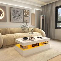 Table basse moderne à LED avec lumières RGB réglables, table centrale à 2 niveaux en blanc brillant pour salon, décoration de maison intelligente