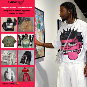 Camisetas Cortas Relajadas para Hombre OEM, Estampado Gráfico, Desgastadas, Estilo Urbano, Vintage, Retro, Casual, <span class=keywords><strong>de</strong></span> Algodón, Venta al Por Mayor - Product Image 2