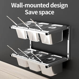 Étagère murale en acier inoxydable pour condiments, format 1/6, double rangée, conteneur de stockage alimentaire pour cuisine et restaurant - Product Image 5