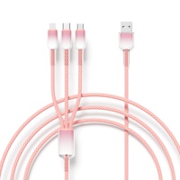 Cable de Carga 3 en 1 Transparente con Trenzado Degradado de 1.2M y 3A, Cable Multicargador con Logotipo Personalizado, 8 Pines, Tipo C, Micro USB para Dispositivos Móviles