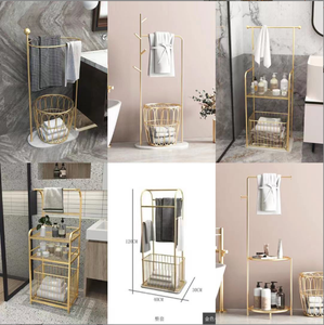 Étagère <span class=keywords><strong>de</strong></span> <span class=keywords><strong>salle</strong></span> <span class=keywords><strong>de</strong></span> <span class=keywords><strong>bain</strong></span> dorée, noire et blanche à 3 niveaux, porte-serviettes autoportant, étagère à vêtements avec base en marbre - Product Image 5