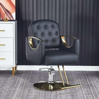 Fauteuil de Barbier Moderne Capitonnée avec Accents Dorés, Fauteuil de Coiffure Hydraulique Pivotant pour Salon