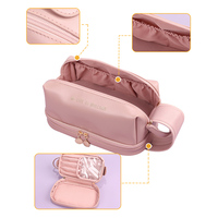 Trousse de Maquillage de Luxe en PU Doré Gaufré, Double Couche, Multi-Fermetures Éclair, Grande Capacité, Portable, Organisateur de Voyage pour Articles de Toilette