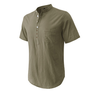 Camicia Hawaiana da Uomo Monopetto a Maniche Corte, Traspirante, con Colletto Rialzato, in Cotone-Lino, per <span class=keywords><strong>Vacanze</strong></span> Estive Giovanili - Product Image 2