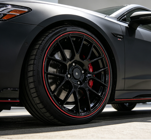 Cerchio in Lega di Alluminio Forgiato Fujilu da 15 Pollici, 4 Fori, Stile Giapponese-Coreano-Tedesco-Americano, Modello con Cerchio Nero e Fascia Rossa - Product Image 1