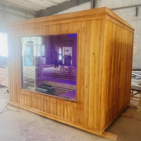 Kaca Sauna panorama luar ruangan bergaya 4-orang, kayu Cedar, finishing kontemporer & Bluetooth, harga murah