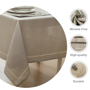 Taplak meja jahit poliester tahan lama warna Khaki polos bertekstur Linen tiruan alami untuk acara pernikahan - Product Image 2