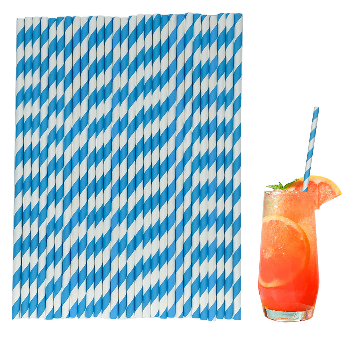 Custom Disposable 12mm Blue Paper Straw with Food and Beverage Wrap for Juice