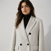 Manteau d'hiver pour femme OEM/ODM, manteau long en mélange de laine tissée à double boutonnage avec revers cranté, design chaud