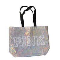 Grand sac holographique rose Logo personnalisé argent irisé réutilisable sac fourre-tout brillant