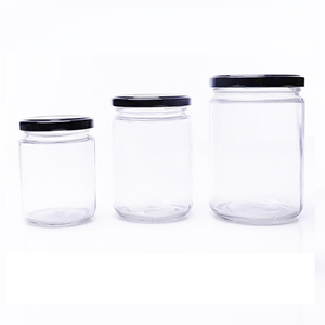 Bán Buôn Lưu Trữ Chai 350Ml 500Ml Salad Tròn Đóng Hộp Dưa Chua Sauce Spice Glass Mason Jar Container Với Nắp Kim Loại Màu Đen - Product Image 1