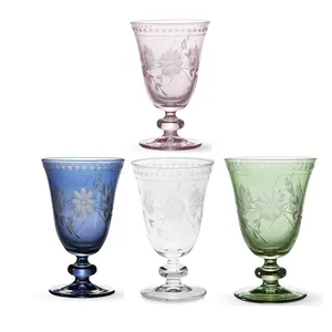 Top Quality Glass Goblets Engraved Vintage Decorative Etched Wine Goblets Crystal Wine Glasses with Decorative Etching