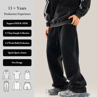 Pantalones de chándal de moda urbana de pierna recta, de forro polar grueso, lisos, personalizados, estilo vintage, con efecto lavado a la piedra, para hombre, con cordón largo