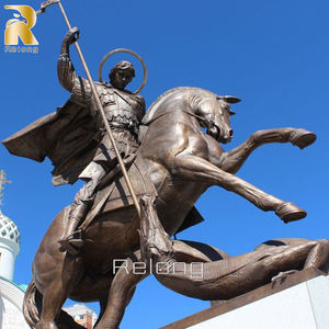 Décoration religieuse Statue de Saint George tuant le dragon Sculpture en bronze - Product Image 1