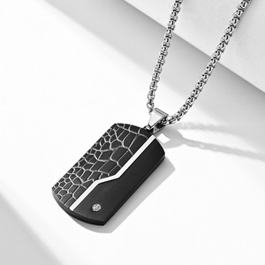 Men's Fashion Stainless Steel Black Pendant Wholesale Vintage Cracked <b>Titanium</b> Steel Necklace Made in China - Product Image 4