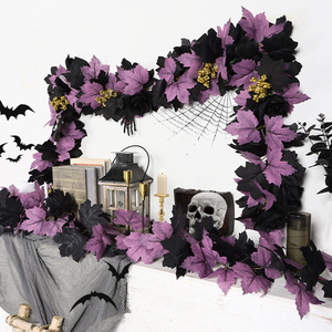 Guirlande artificielle en rotin de Ningxiang pour Halloween, feuilles d'érable violettes, pour la décoration de fenêtres à la maison - Product Image 1