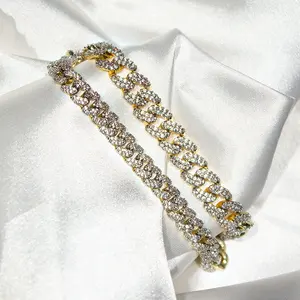 KIBO Jewelry Wholesale prices men's miami cuban lab grown diamond moissanite necklace/bracelet sets sold glod cuban link chain
