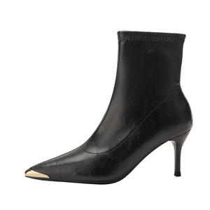 Bottines à talons hauts en cuir véritable - Bottines élégantes et polyvalentes à mi-mollet, confortables et fines pour l'automne et l'hiver - Product Image 2