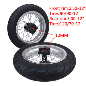 Cerchione Anteriore Super Motor da 12 Pollici Argento 2.50-12 con Pneumatico Stradale 90/90-12 e Ruota Posteriore 3.00-12 con Pneumatici Stradali 120/70-12 - Product Image 2