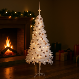Árbol de Navidad artificial de PVC blanco de 59.1 pulgadas con luces LED y juego de bolas - Product Image 2