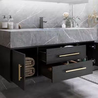 CBMMart Meubles de salle de bain flottants à usage domestique de luxe style gris avec dessus en marbre et évier unique à vendre