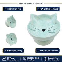Groothandel Schattige Kattenvormige Keramische Verhoogde Voederbak voor Huisdieren Verhoogde Kattenvoederbak Antislip Zware Steengoed Waterbak voor Huisdieren