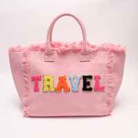 Sac fourre-tout en toile imperméable avec franges et pompons, grand format, robuste, avec fermeture éclair, pour femmes, filles, sac de plage, sac de shopping, avec logos personnalisés